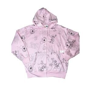 Disney Pink Embroidered Mickey Mouse hoodie full zip sweatshirt adult  med NEW